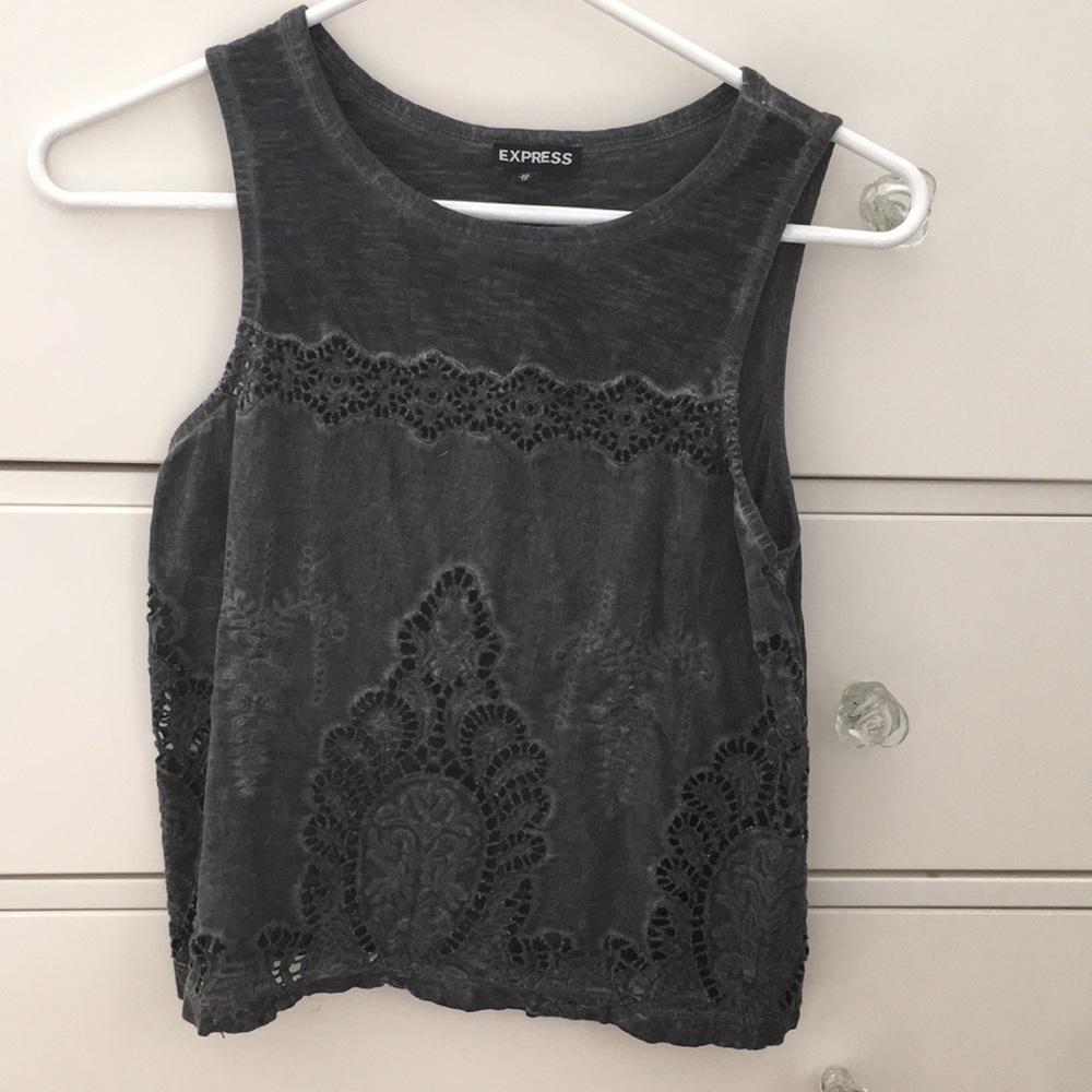 Express embroidered tank top flowy charcoal gray